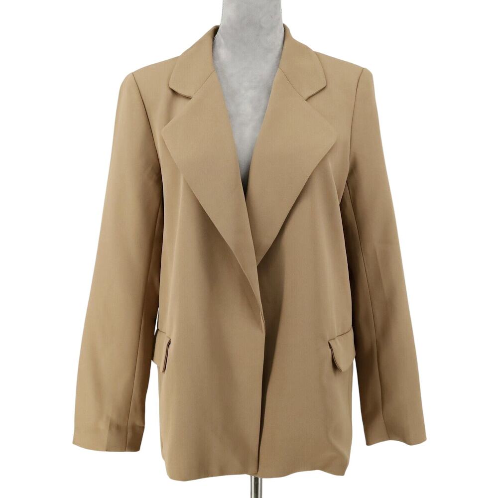 Oddy Jacket Womens Medium Beige Lined The Boss Babe Blazer Open Front New